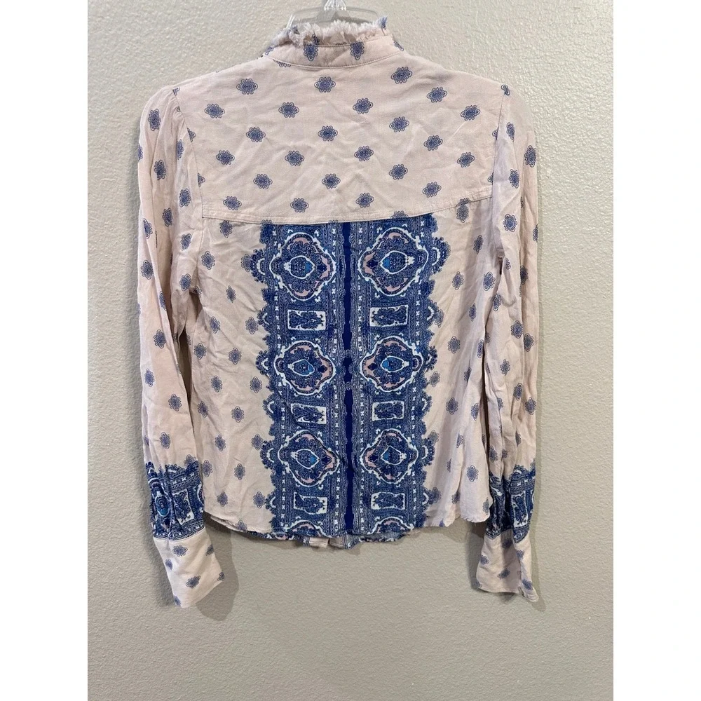 Free People Womens Bohemian Blouse Long Sleeve Button Down Top